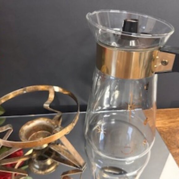 Corning Ware Atomic Starburst Coffee Carafe 36 oz with Brass Warmer‎ Vintage Mid - Picture 7 of 10
